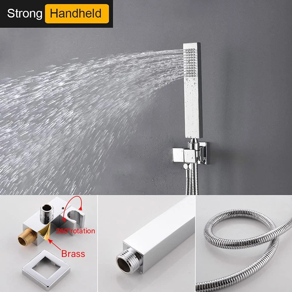 Shower System with Waterfall Tub Spout - 12 Inch Ceiling Rain Shower Head and Handhled Spray, Bathtub Combo, Thermostatic Valve Can Use All Faucet Set