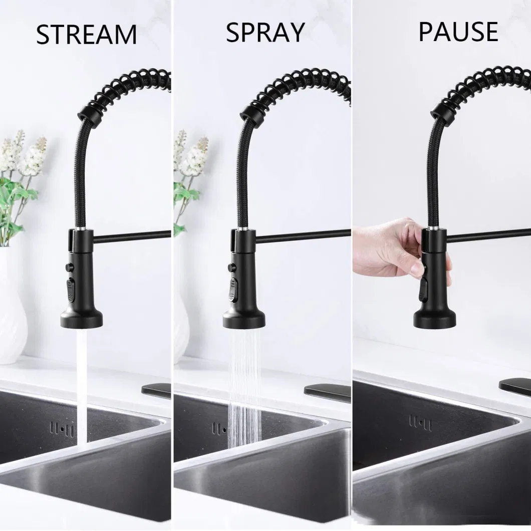 Aquacubic Factory Direct Lead Free Solid Brass Cupc Certified Deck Mounted Single Handle Pull Down Spring Black Kitchen Faucet