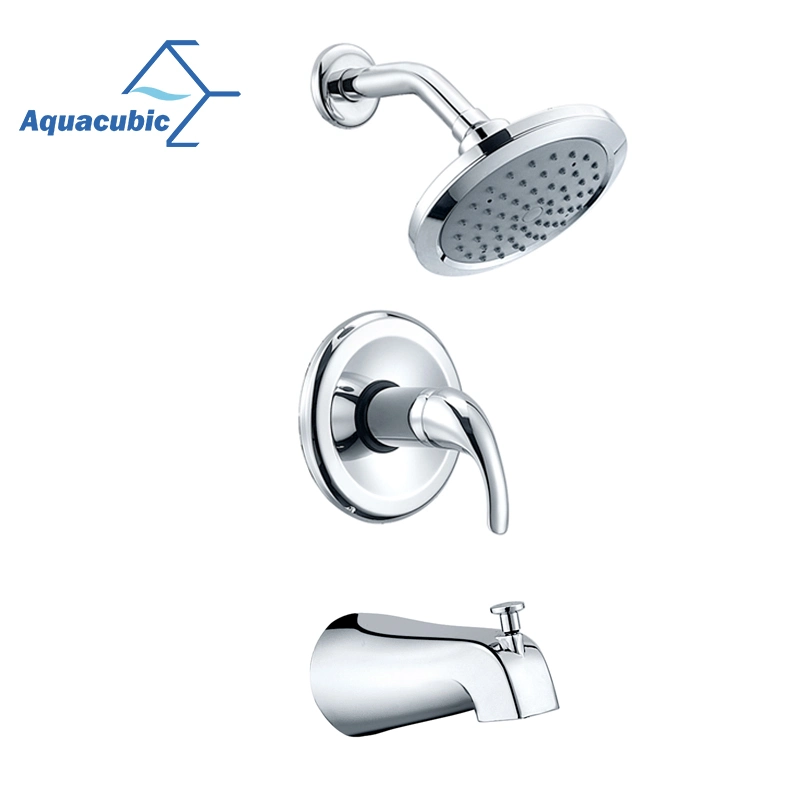 Aquacubic Modern Single Handle Tub and Shower Faucet System with Single-Spray Shower Head Polished Chrome