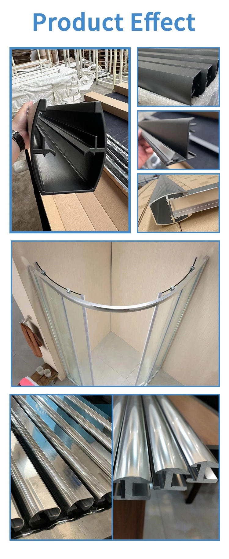 Tempered Glass Shower Door with Aluminum Stainless Steel Accessories