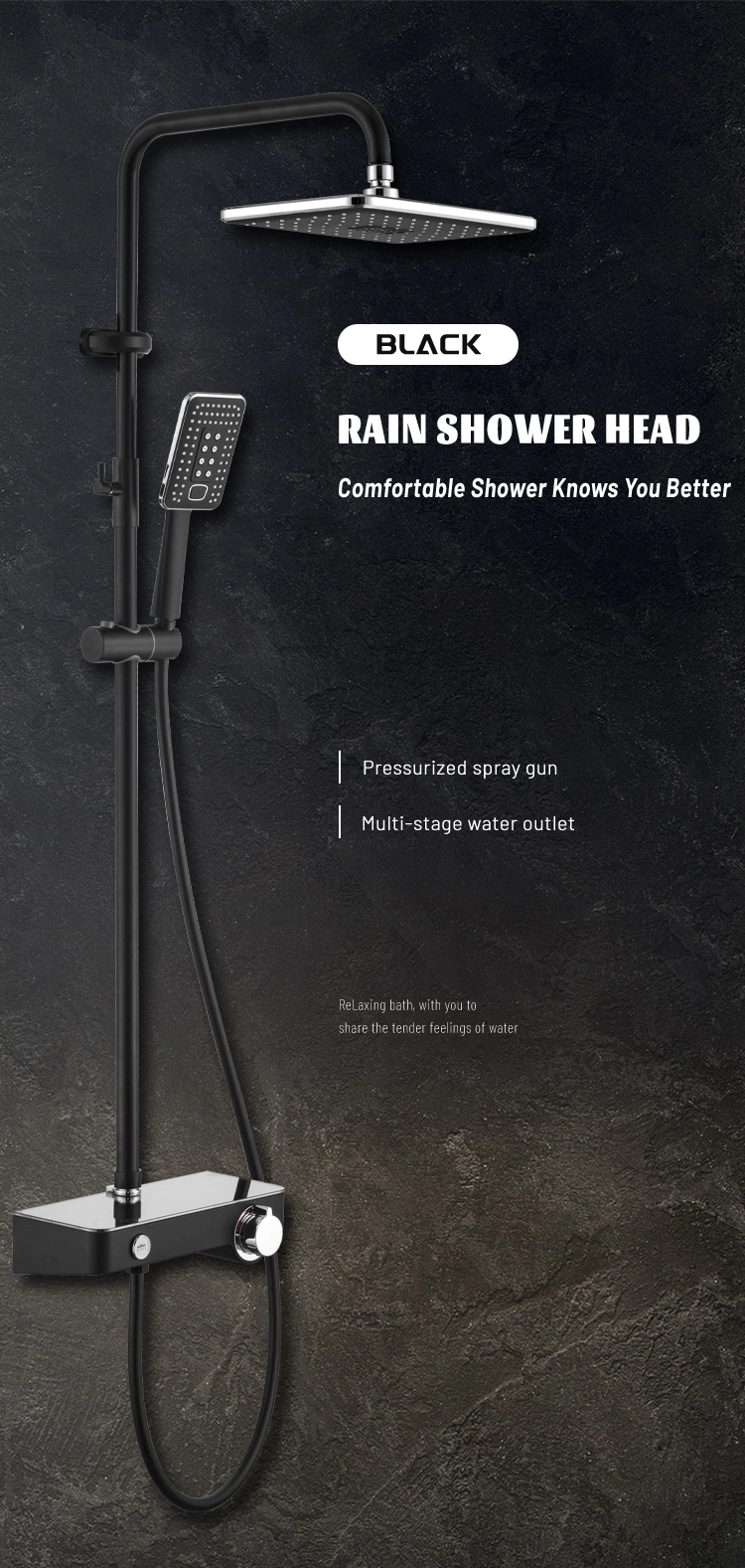 Rectangular Shower Sets Matte Black Solid Brass Shower Systems Shower Faucet System