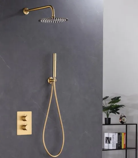 Luxury Home Brass Fashion Style Gold Brushed Bath & Shower Faucets Thermostatic Shower Set 