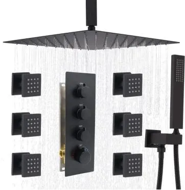 Oil Rubbed Bronze Shower System Brass Ceiling Mount Shower Faucet Set Complete 12 Inch Rain Shower Head System Combo 