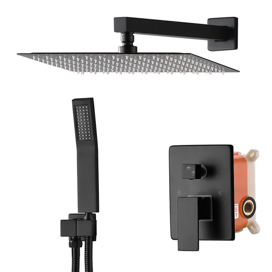 Contemporary Matte Black Shower System with Waterfall Spout 