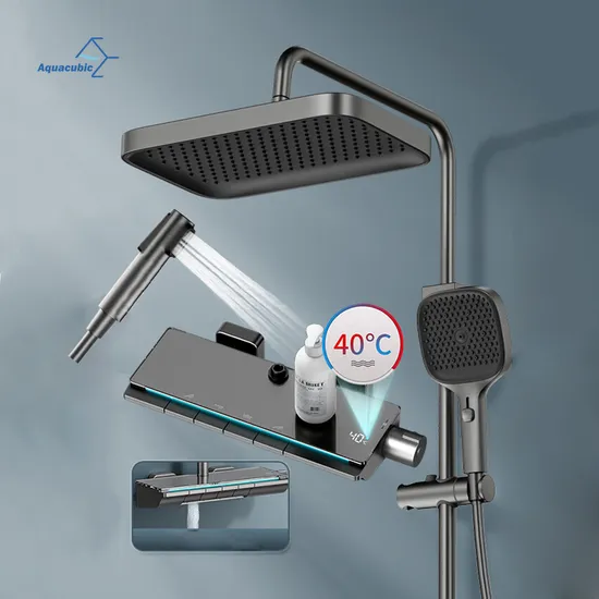 China Concealed Brass Shower System with Piano Keys and Digital Temperature Display 