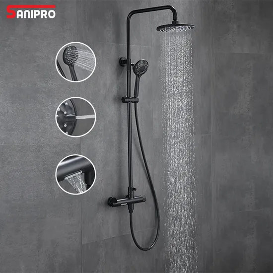 Sanipro Modern Bath Tub Faucet Hot Cold Bathroom Tap Square Black Gold Rainfall System Shower Head Thermostatic Shower Set 