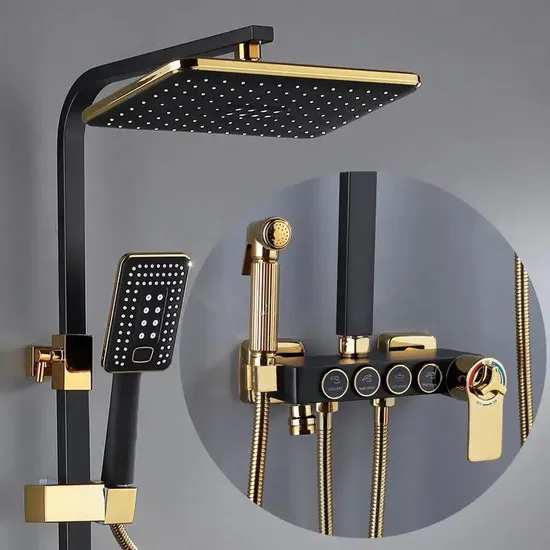 Bathtub Faucet Hot Cold Tap Thermostatic Square Bath Black Gold Shower Set 